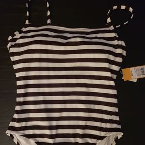 Burgundy/ white bathing suit